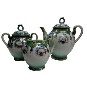 Antique Floral Porcelain Tea Set Hand Painted Pot Creamer Sugar Bowl